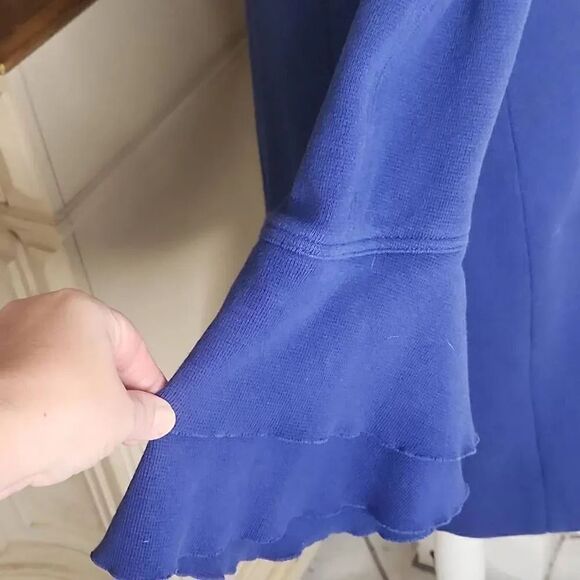 INC international concepts blue coat ruffle sleeves women's size Large - Picture 6 of 6